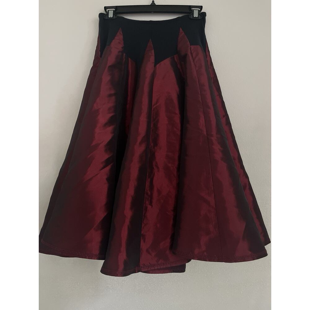 VTG Magdalena Midi Satin Skirt S Maroon Metallic Whimsigoth Fairly 60s Festive